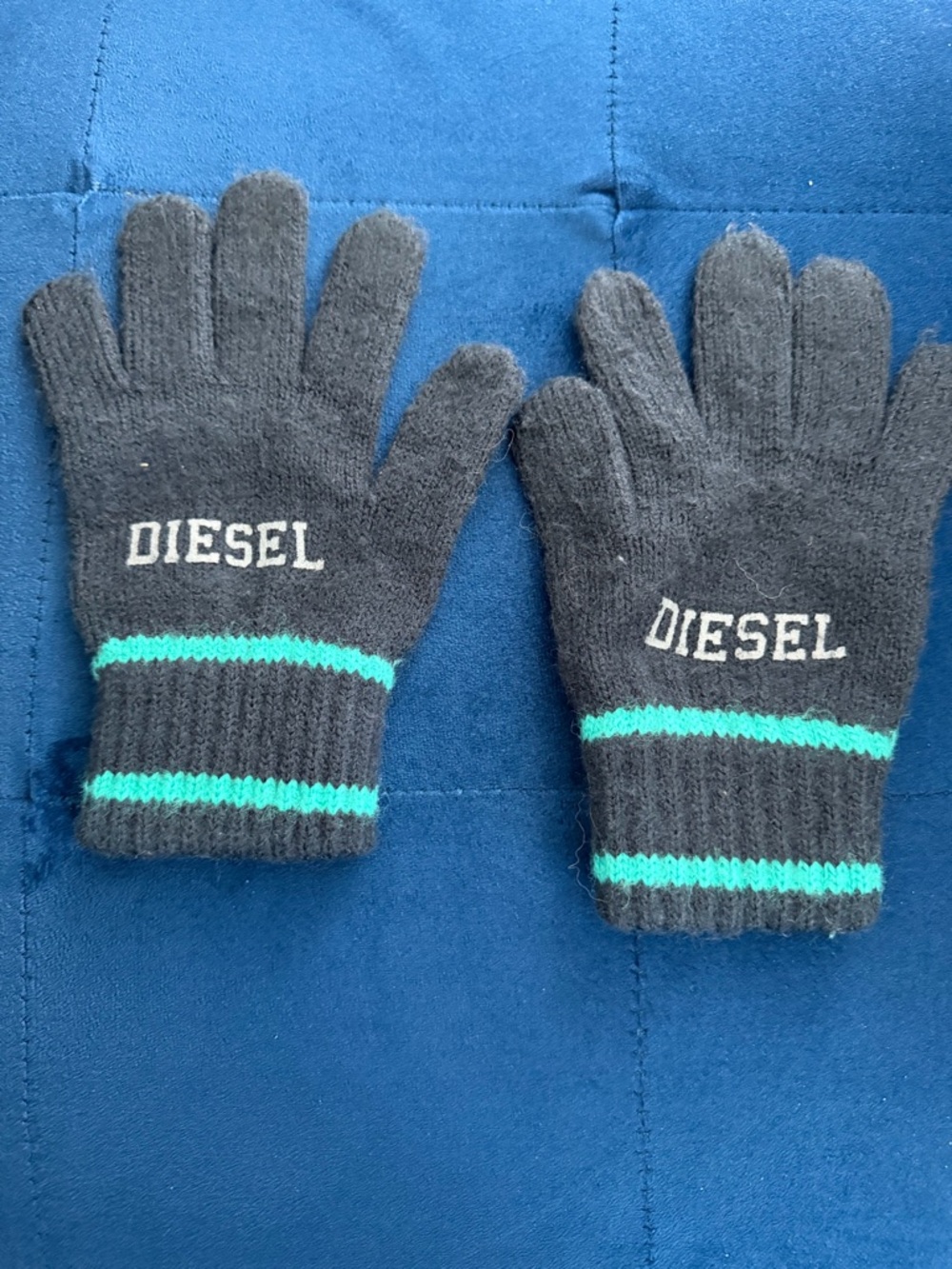 Diesel Black Gloves with Teal Stripe Accents